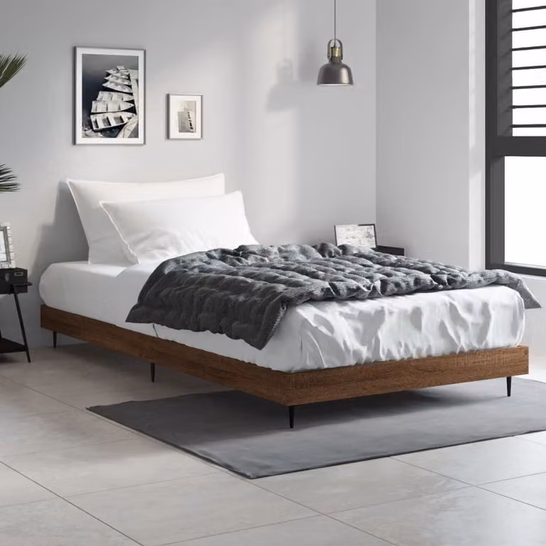 The Living Store Struttura per letto in rovere marrone 100x200 cm materiale a base di legno