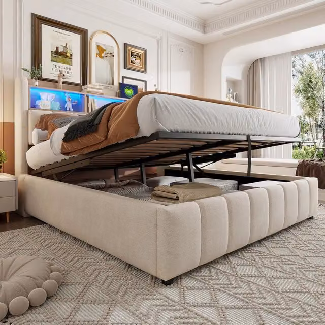 letto imbottito lino beige 180 x 200 cm