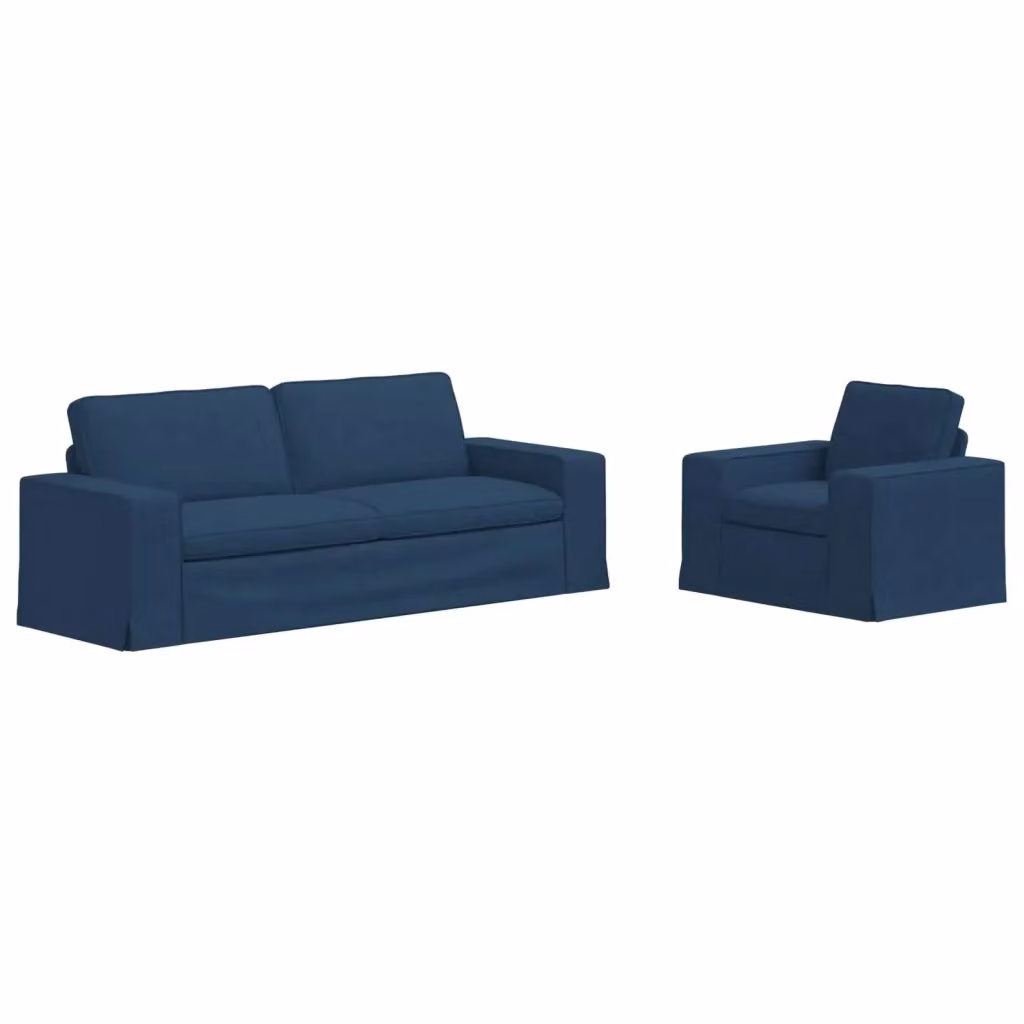 Set di 2 divani vidaXL moderni in tessuto blu con struttura in metallo e coperture rimovibili L: 222 cm, P: 82 cm, H: 80 cm – 2