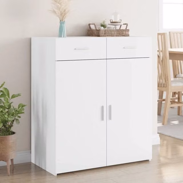 Credenza bianca vidaXL in legno e MDF per sala da pranzo, L 80 cm x P 42,5 cm x H 93 cm