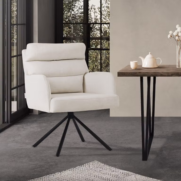 ML-Design sedie sala da pranzo girevoli Beige sedie da soggiorno con braccioli e schienale Cuscino posteriore Gambe in metallo Rivestimento in poliestere Sedia girevole Posizione auto