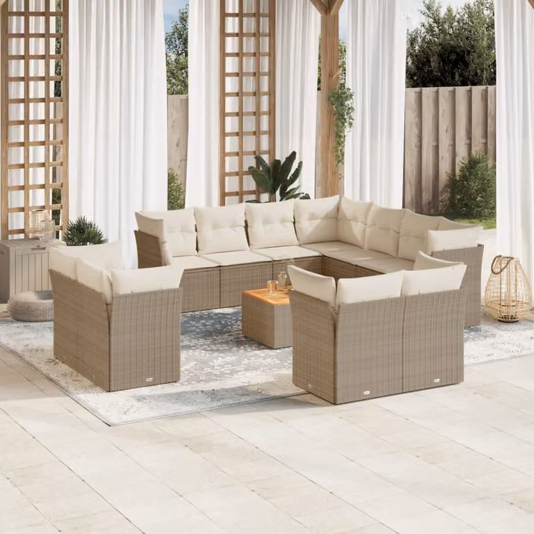 vidaXL Set Divani da Giardino a L con Cuscini Beige e Tavolino da Esterno in Polyrattan e Acciaio