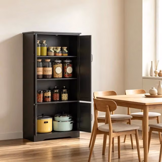 Mobile base cucina moderno WISHDOR nero opaco con 2 ante e ripiani interni L/P/H: 123 x 60 x 30 cm