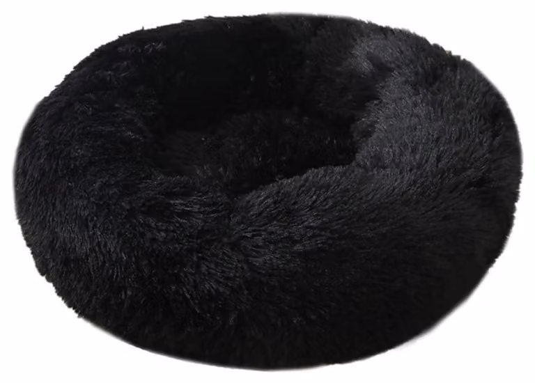 Cuccia per cani, cuccia per gatti, morbida, rotonda, in peluche, 60 cm, nera