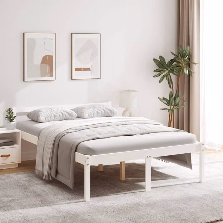 The Living Store Letto Senior bianco 120x200 cm in legno di pino massiccio