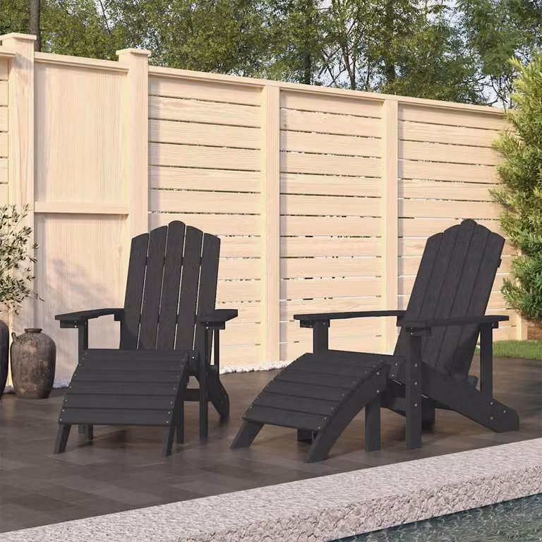 Set di 2 sedie da giardino Adirondack con poggiapiedi vidaXL in HDPE colore antracite
