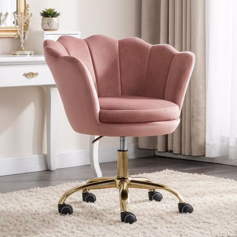 Sedia da ufficio - Sedia girevole - Sedia da ufficio in velluto - Sedia da lavoro - Sedia da trucco - Velluto rosa chiaro