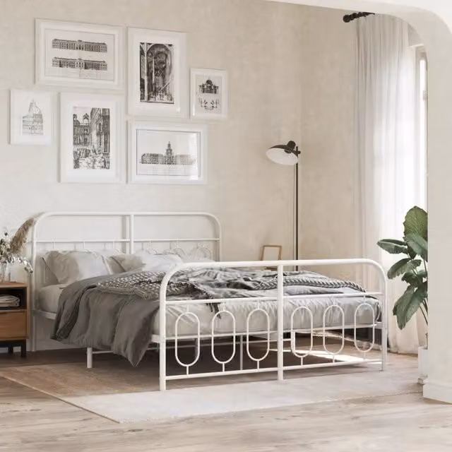 Giroletto con testiera e pediera in metallo bianco vidaXL L/P: 140 x 200 cm