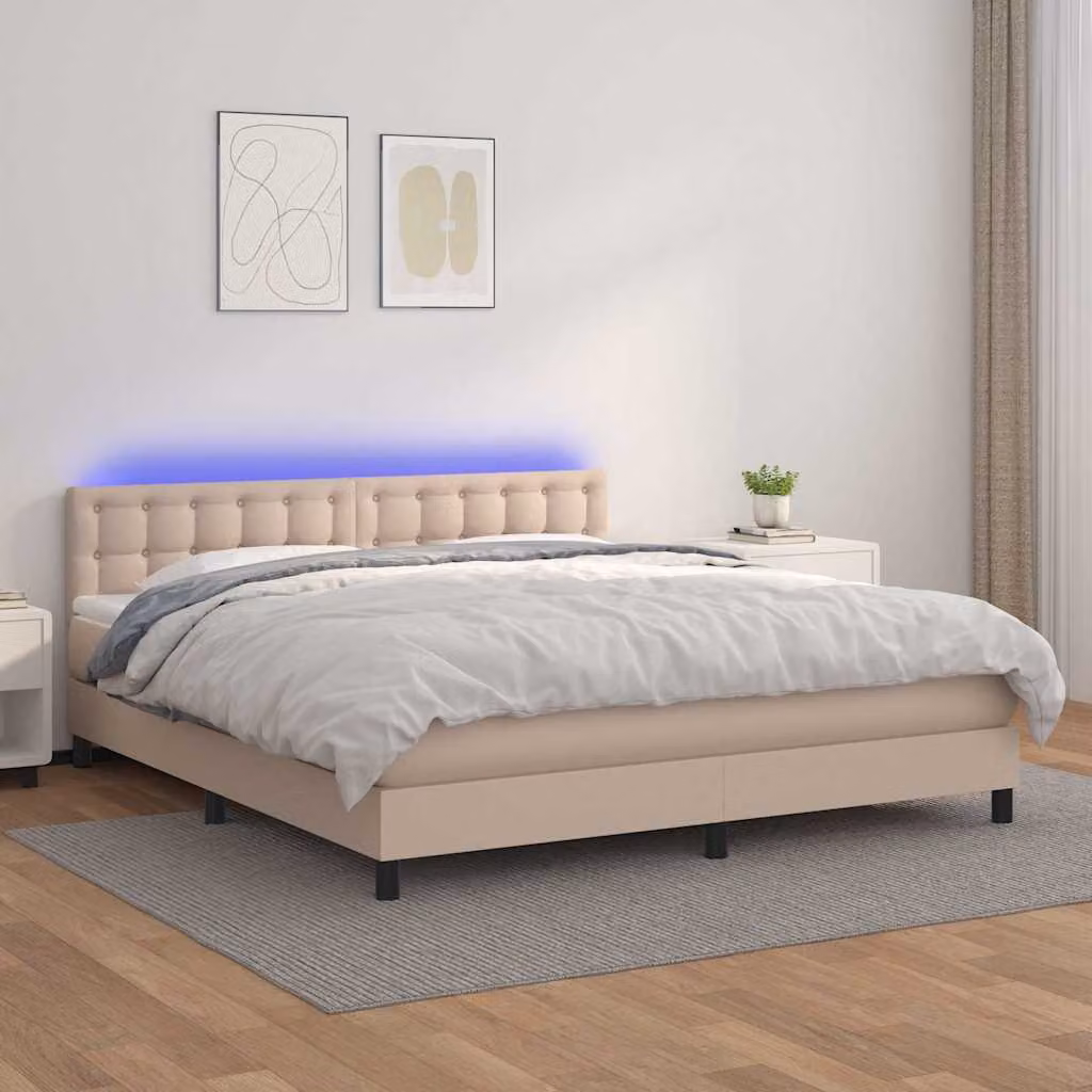 Letto con giroletto a molle, materasso ibrido e illuminazione LED vidaXL, colore cappuccino, L/P/H: 180 x 200 x 88 cm – 1