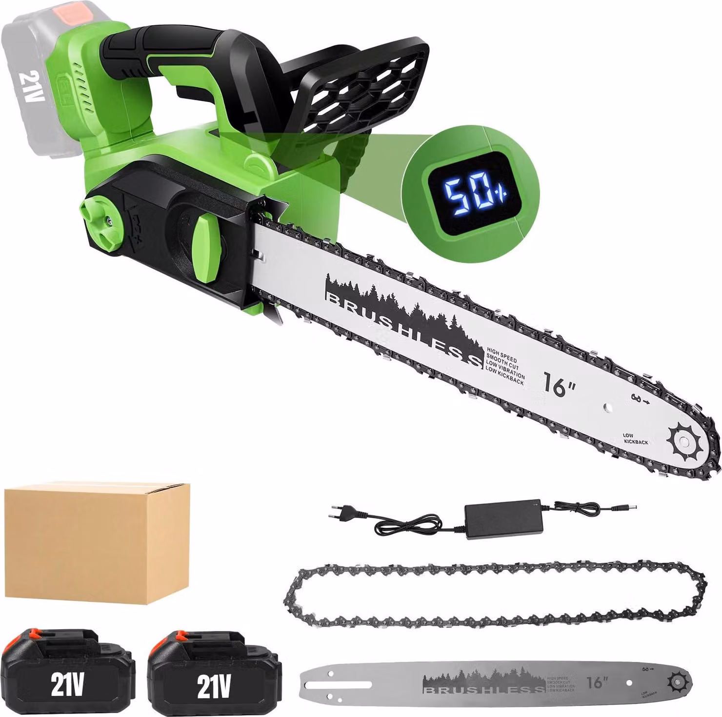 Troncatrice a catena da 40 cm - Motosega a batteria - 2200 W - Senza fili, 21 V - Set con 2 batterie + caricabatterie - Ideale per lavori di giardinaggio e potatura degli alberi