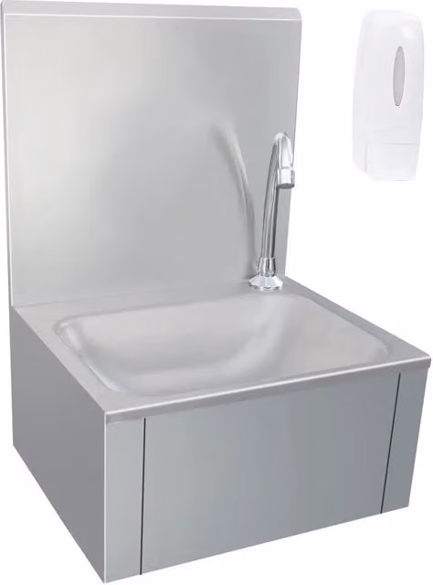 Lavandino con Rubinetto e Dispenser Sapone vidaXL in Acciaio Inox, Colore Argento, L/P/H: 56 x 40 x 34 cm
