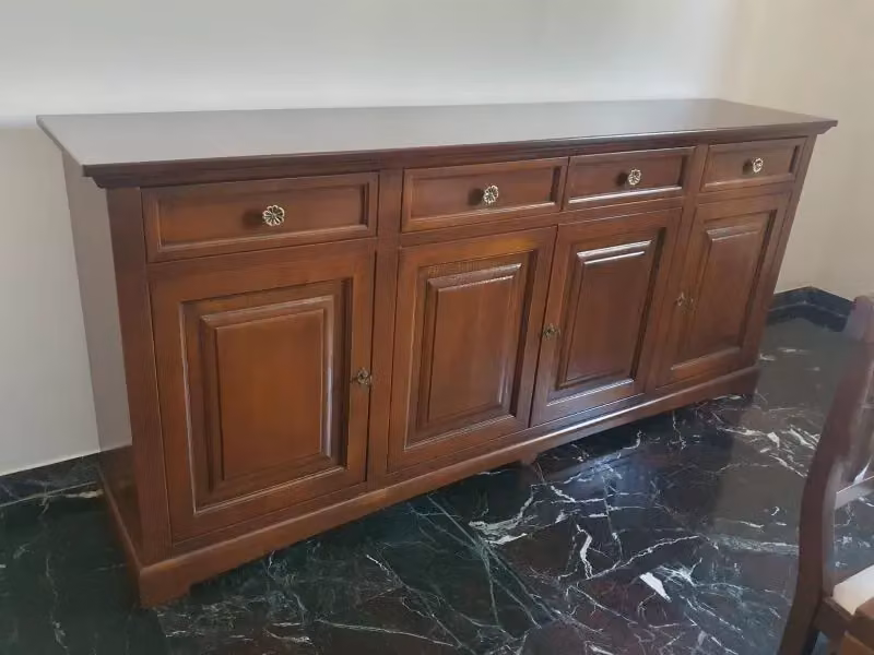 Madia credenza classica a 4 porte in legno di pino color noce Mobili 2G L: 220 cm, P: 45 cm, H: 96 cm – 2