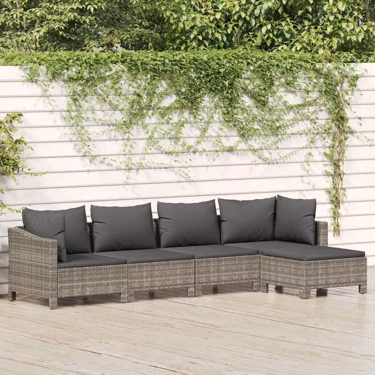 The Living Store Set da giardino 5 pezzi con cuscini in poly rattan grigio