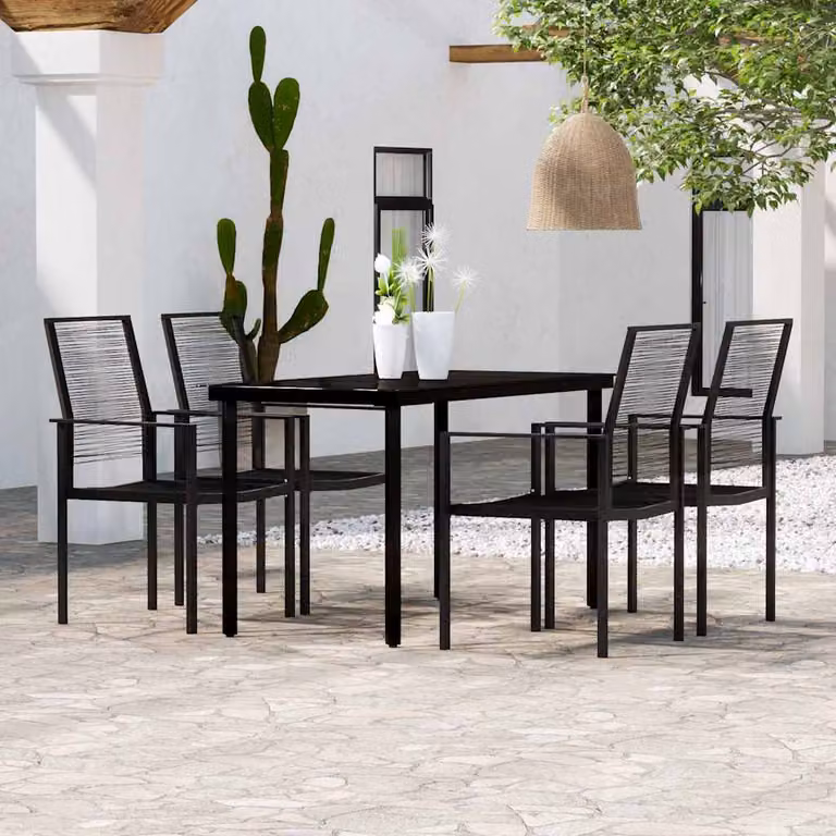 Set da pranzo da giardino vidaXL in metallo e vetro nero con 5 pezzi