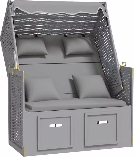 Strandkorb con cuscini in polyrattan e legno massello grigio 02_0012180