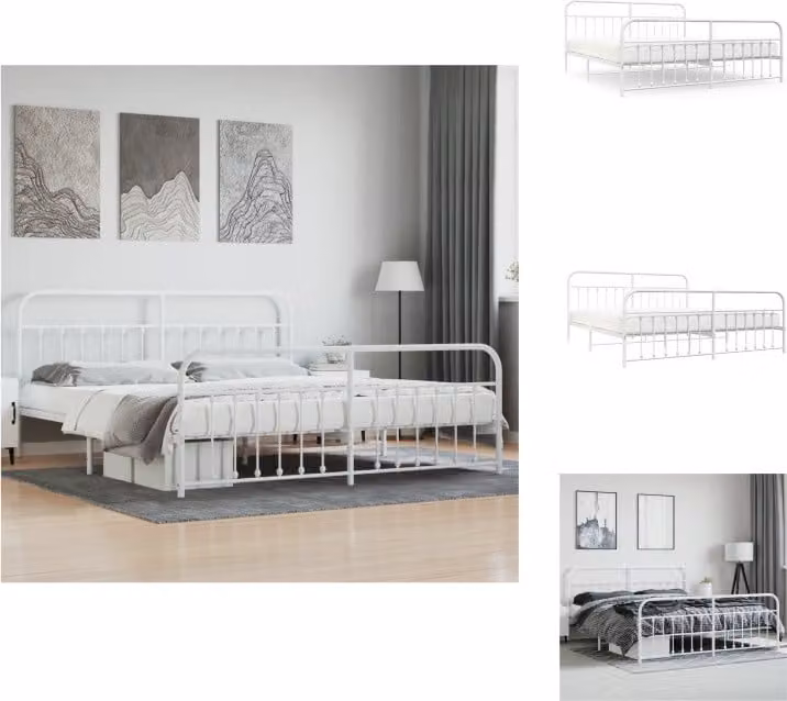 vidaXL Struttura letto con testiera e pediera in metallo bianco 193x203 cm - Letti e strutture letto