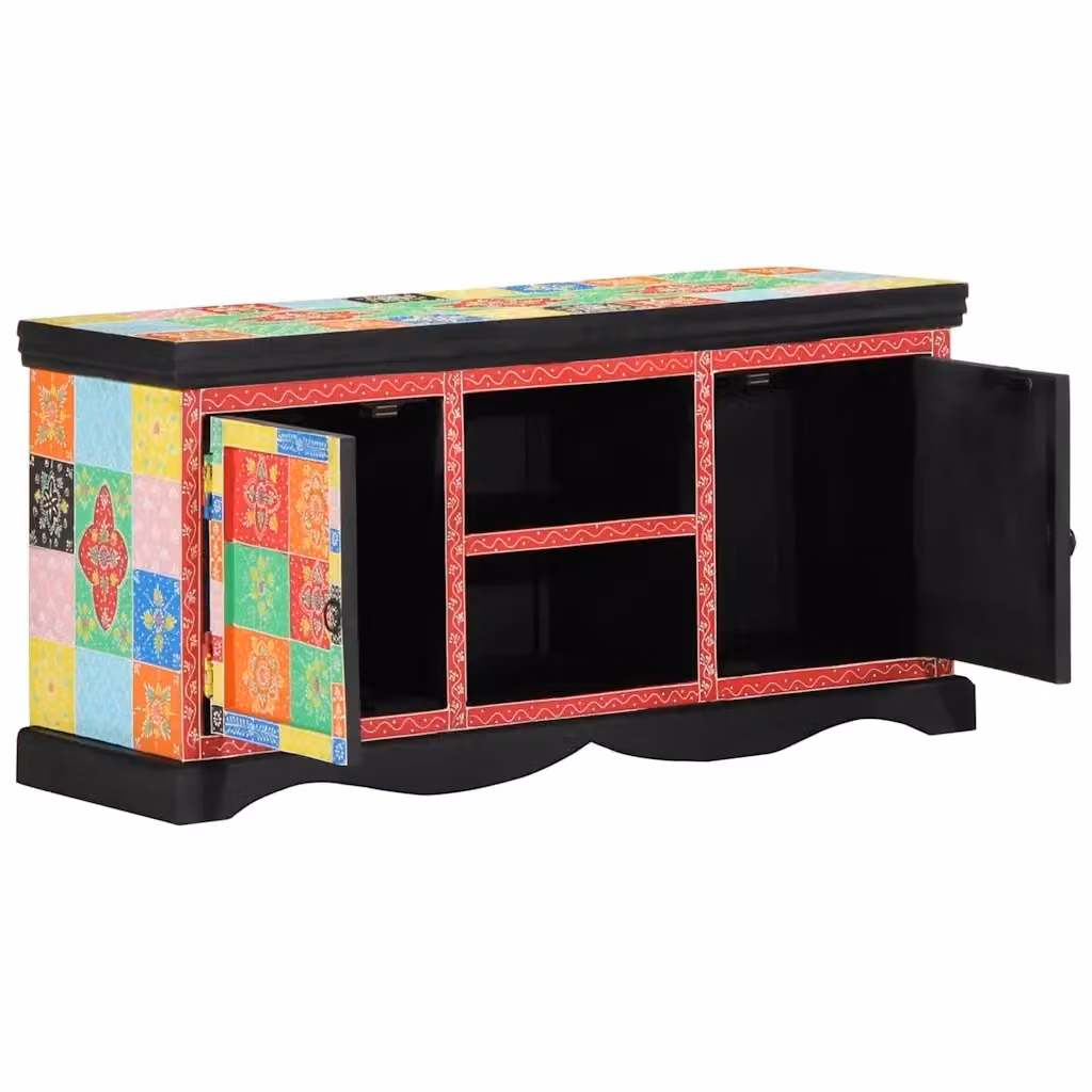 Mobile TV moderno in legno di mango massello multicolore L: 100 cm, P: 35 cm, H: 50 cm – 2