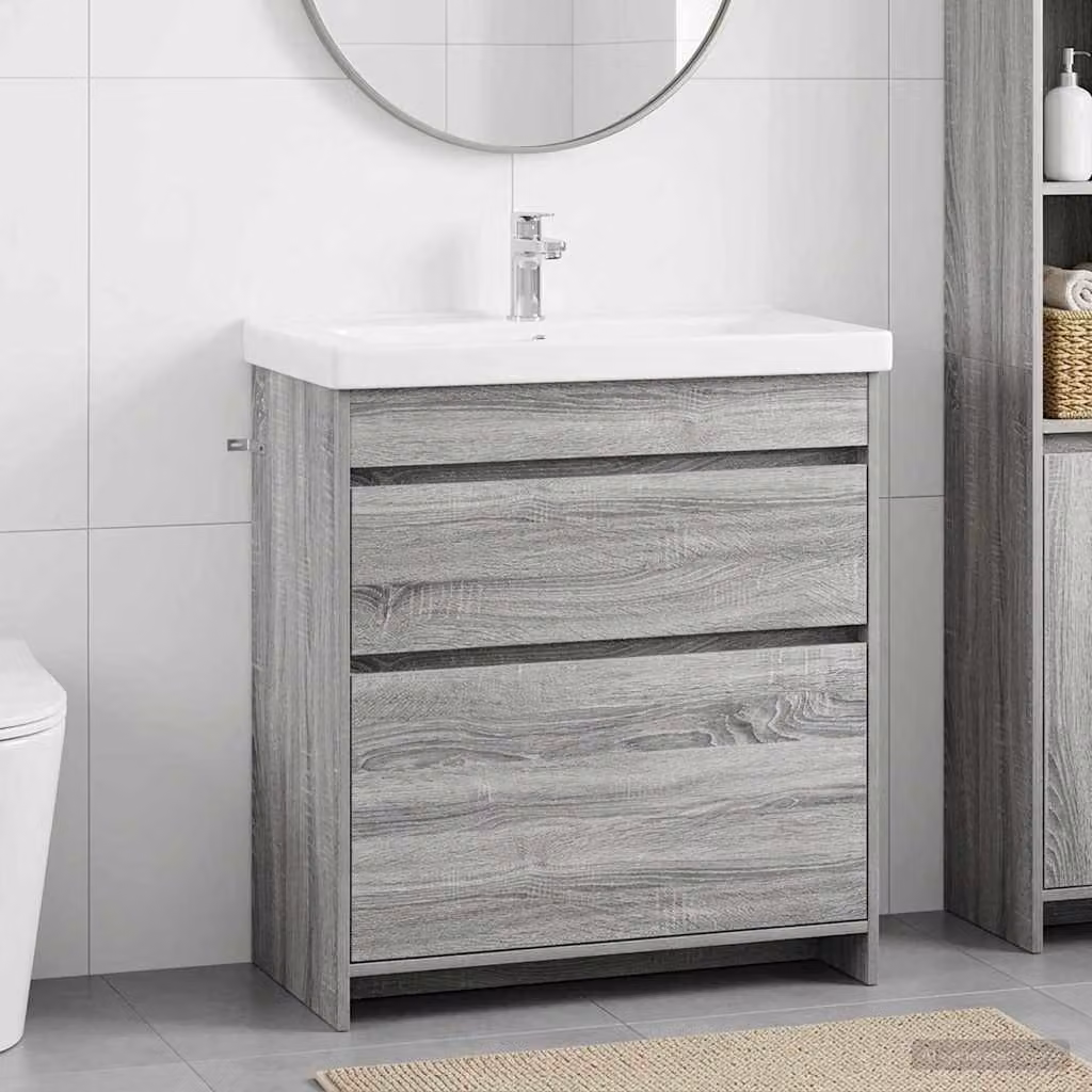 Mobiletto da bagno sotto lavabo moderno vidaXL in legno e MDF grigio L: 81,0 cm, P: 37,5 cm, H: 78,5 cm