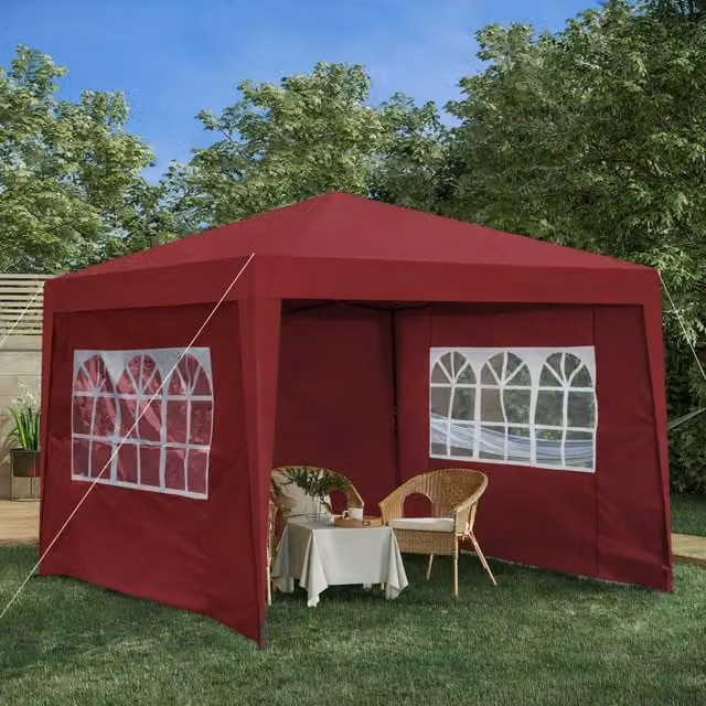 Gazebo da giardino pieghevole OKWISH impermeabile con 4 pareti laterali e 4 sacchi di sabbia in acciaio bordeaux