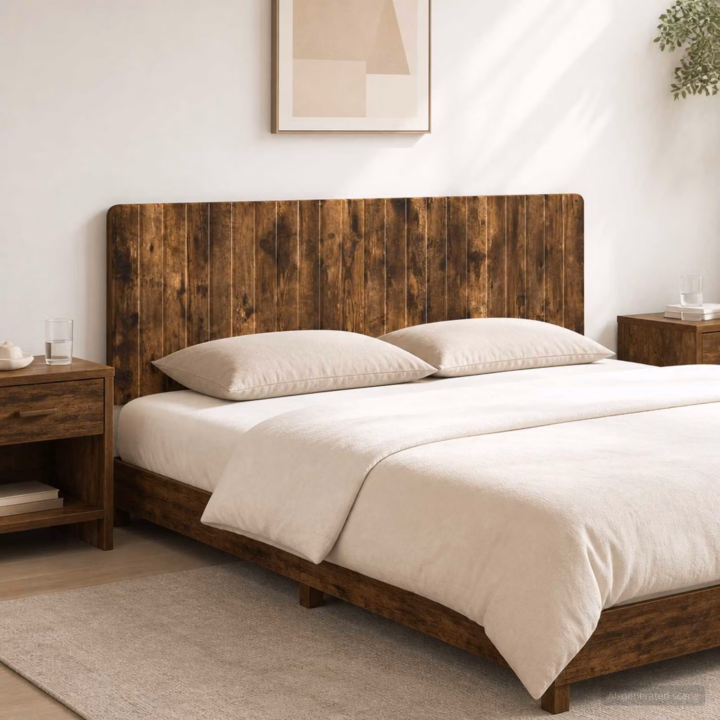 Testiera da muro vidaXL ZWOLLE in legno ingegnerizzato Rovere Fumo con mensola integrata, L: 140 cm, H: 50 cm, P: 12,2 cm