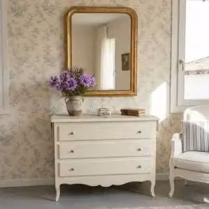 Comò classico provenzale in legno Shabby chic bianco anticato