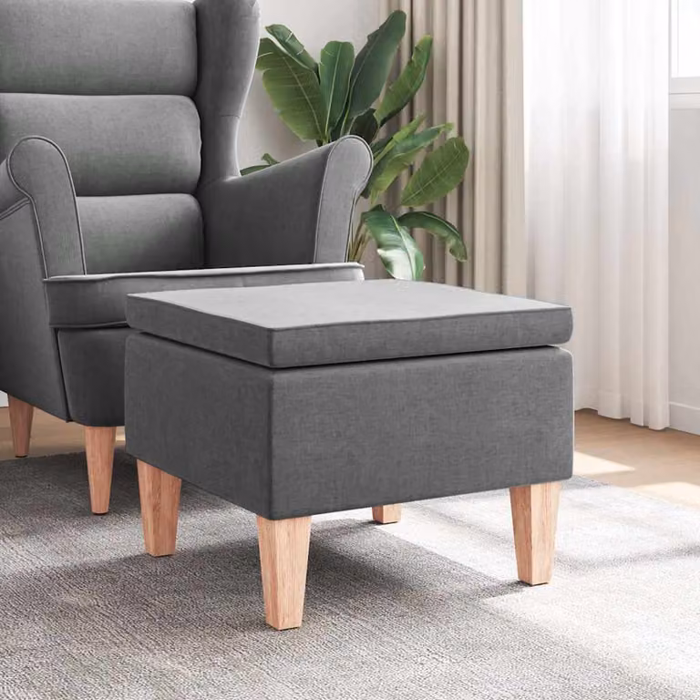 Poggiapiedi vidaXL in tessuto grigio con gambe in legno per soggiorno e corridoio L/P/H: 52 x 42 x 42 cm