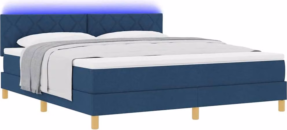 Letto boxspring con strisce luminose a LED blu, 180 x 200 cm, rivestimento in tessuto
