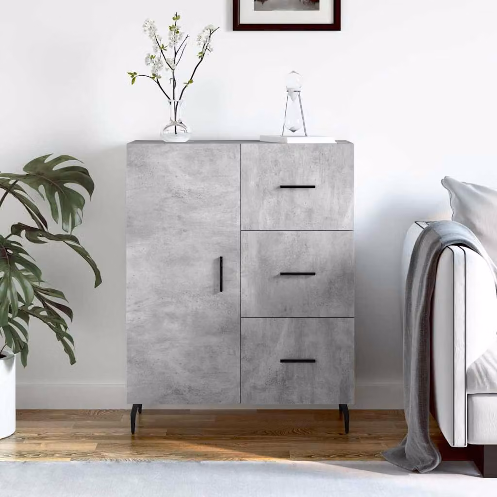 Credenza vidaXL in legno multistrato e metallo, Grigio, L: 69,5 cm, P: 34 cm, H: 90 cm