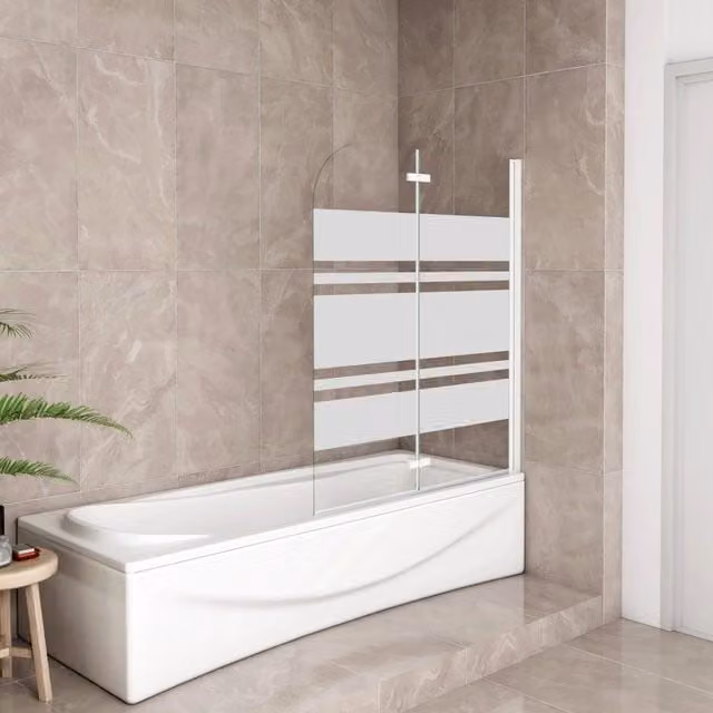 Sopravasca Aica Italy Parete per Vasca da Bagno con 2 Ante Movibili, Vetro Temperato da 6 mm con Serigrafia Bianca e Trattamento Anticalcare, L: 140 cm, P: 90 cm