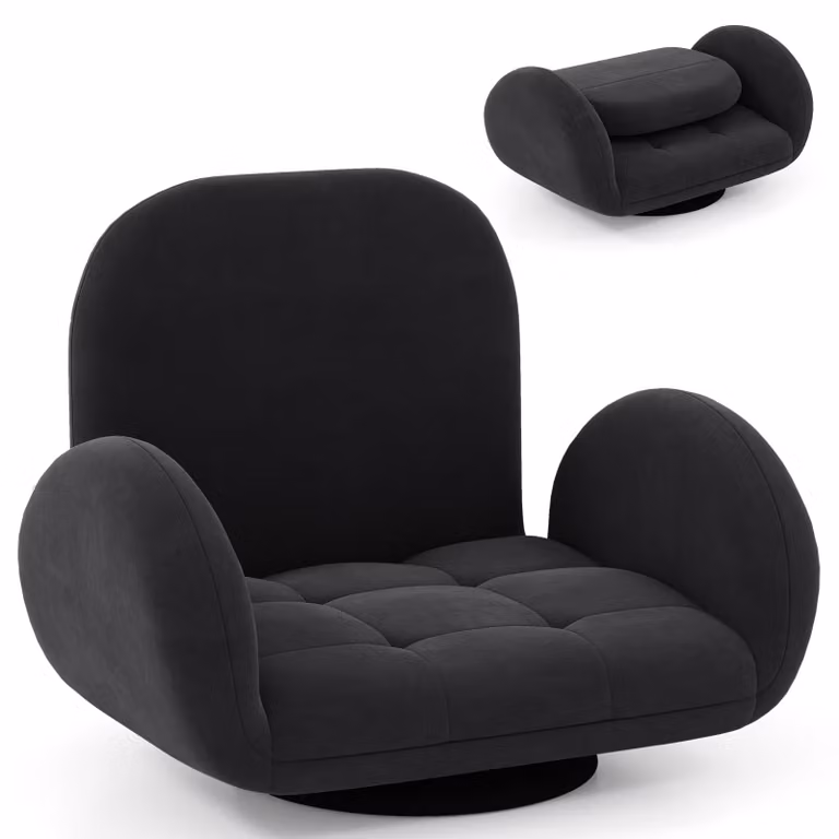 COSTWAY Poltrona girevole da pavimento con schienale e braccioli regolabili, divano Bondens pieghevole, poltrona da pavimento con seduta imbottita, poltrona relax, nero