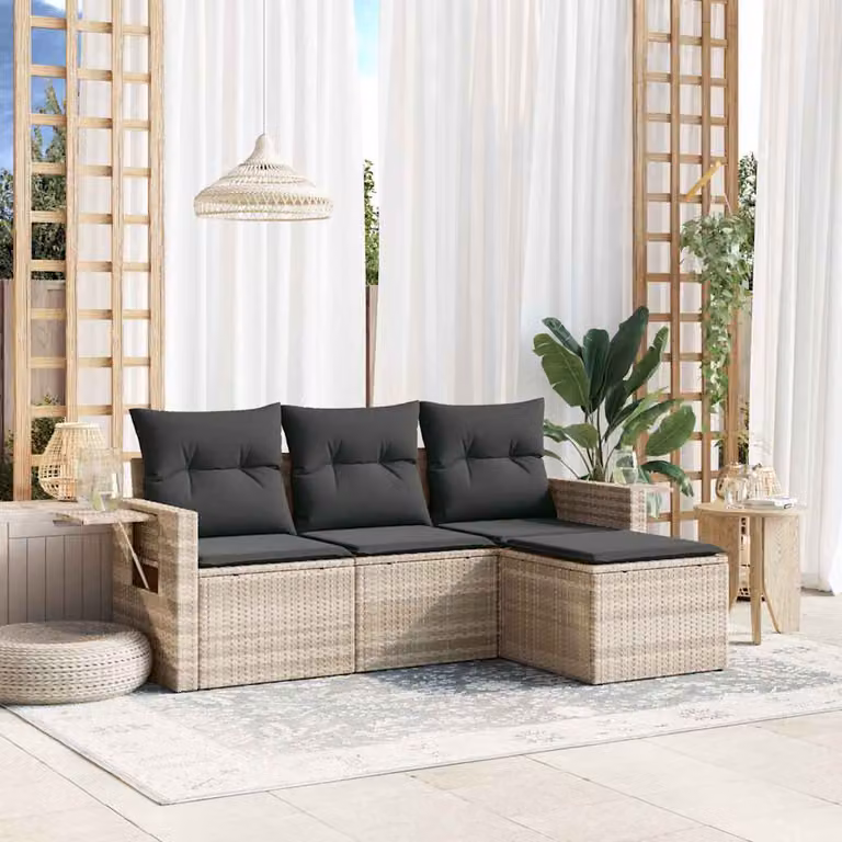 vidaXL Set Divano da Giardino a L 4pz in Polyrattan Grigio con Cuscini Imbottiti e Coperture Rimosse