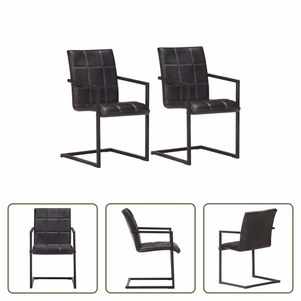 The Living Store sedia a sbalzo 2 pezzi in vera pelle nera