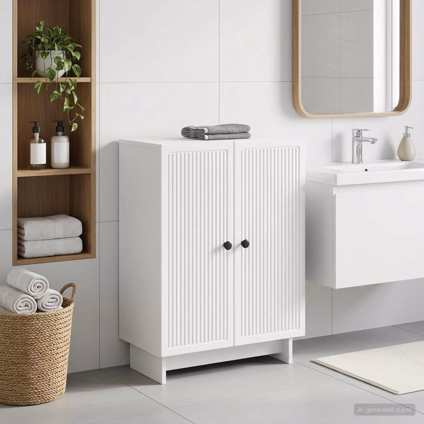 Mobiletto da bagno moderno vidaXL EDE bianco L: 59,5 cm, P: 31 cm, H: 80 cm