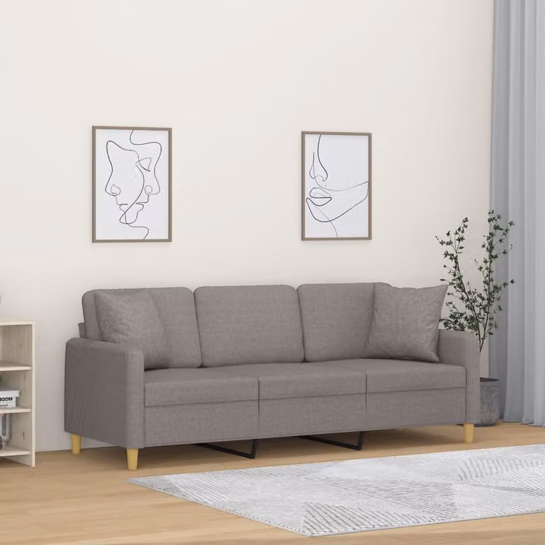 vidaXL Divano a 3 Posti Moderno in Tessuto con Cuscini Beige o Grigio L: 198 cm, P: 80 cm, H: 77 cm