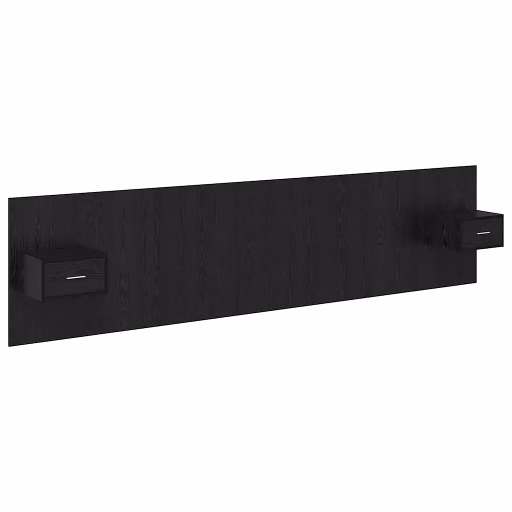 Set di 3 pezzi Testata con Comodini e Mensole vidaXL in Legno Ingegnerizzato e Metallo, Colore Nero e Rovere, Design Moderno a Parete – 2