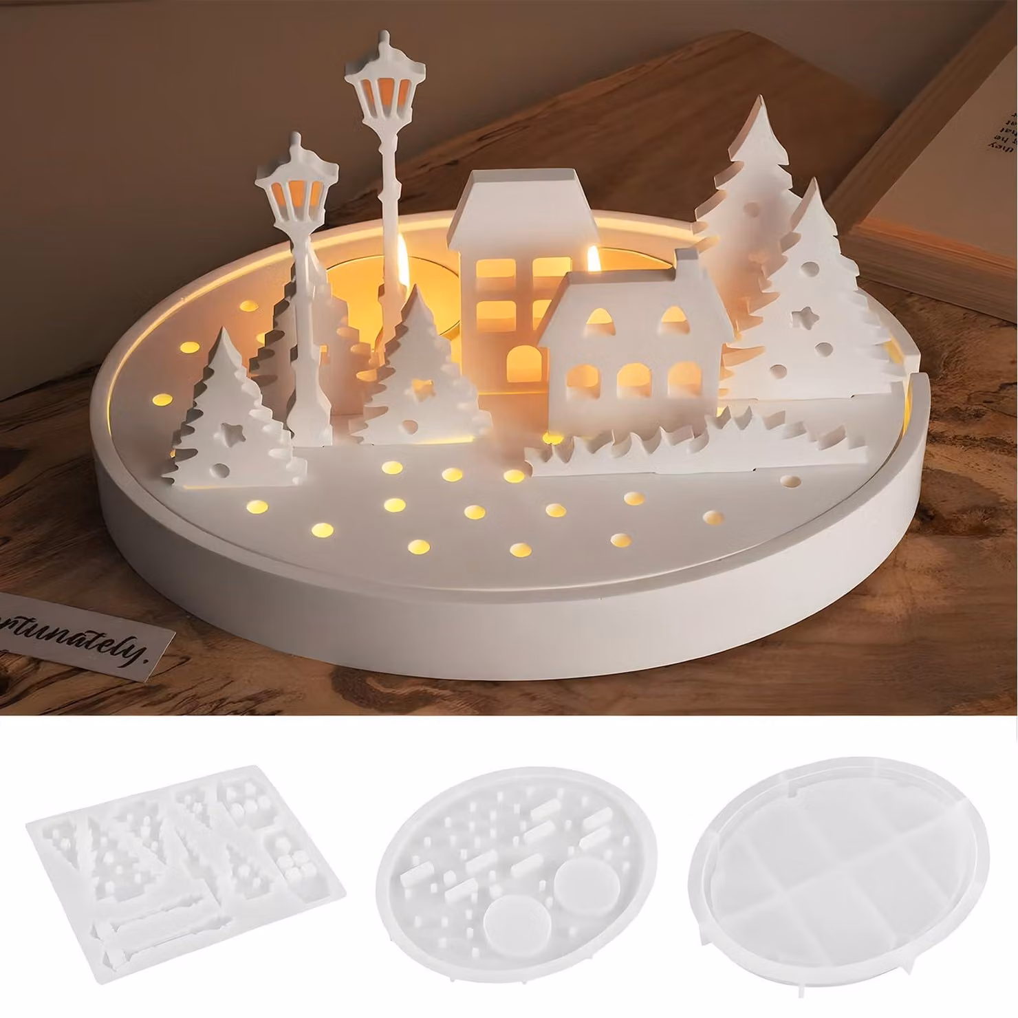 Set di 3 stampi in silicone a forma di casette natalizie, adatti per gesso ed resina epossidica