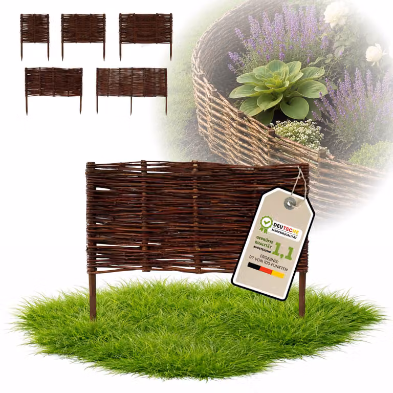 Floranica 1 pezzo Recinzione in vimini 40 cm x 60 cm – Staccionata da giardino intrecciata Palizzata Recinzione naturale Bordo aiuola