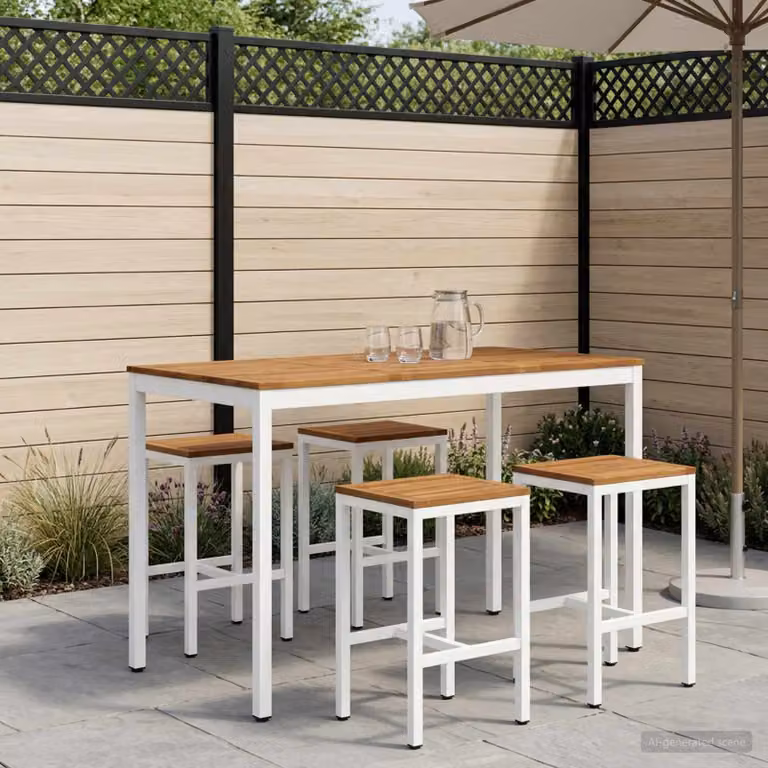 vidaXL Tavolo Bar da Giardino NAARDEN in Legno di Acacia Naturale e Bianco L: 80,5 cm, P: 60 cm, H: 105 cm