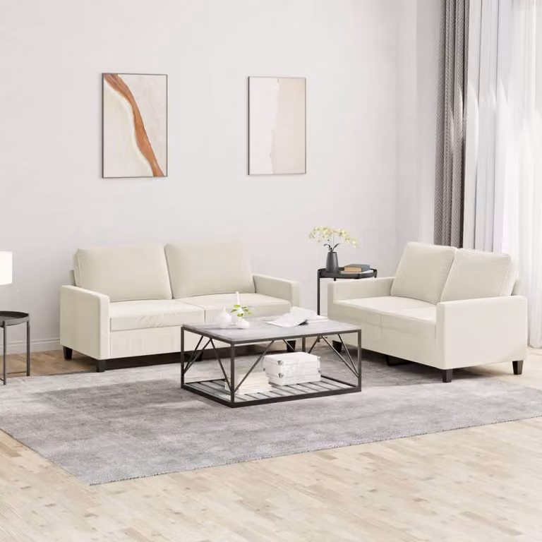 Maison Exclusive - Set divano a 2 posti con cuscini in velluto color crema