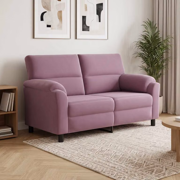 Divano moderno vidaXL in velluto viola con struttura in metallo e coperture rimovibili L: 174 cm, P: 85 cm, H: 93 cm