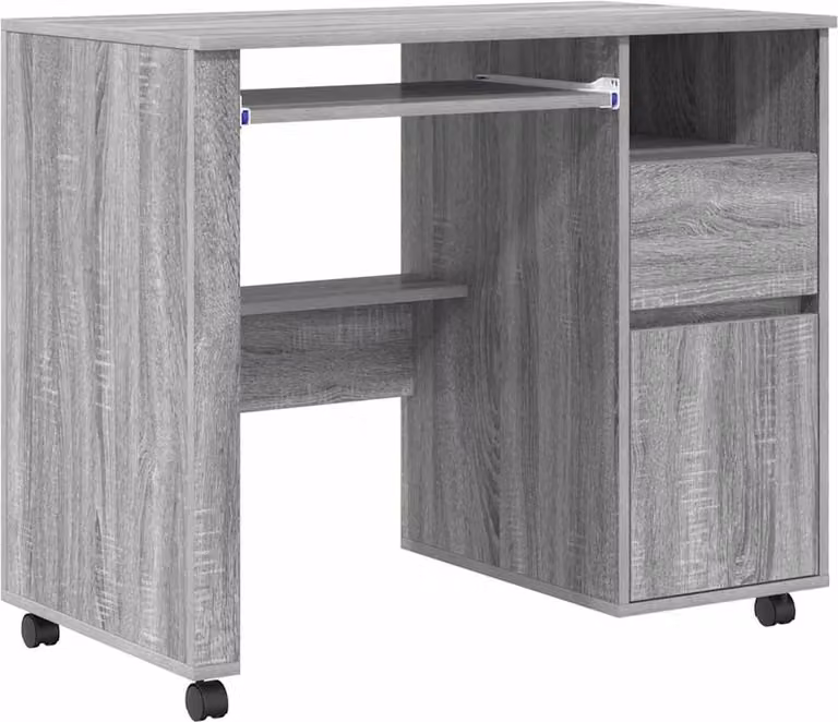 Scrivania con Ruote con cassetto Grigio Sonoma 91 x 50 x 77 cm