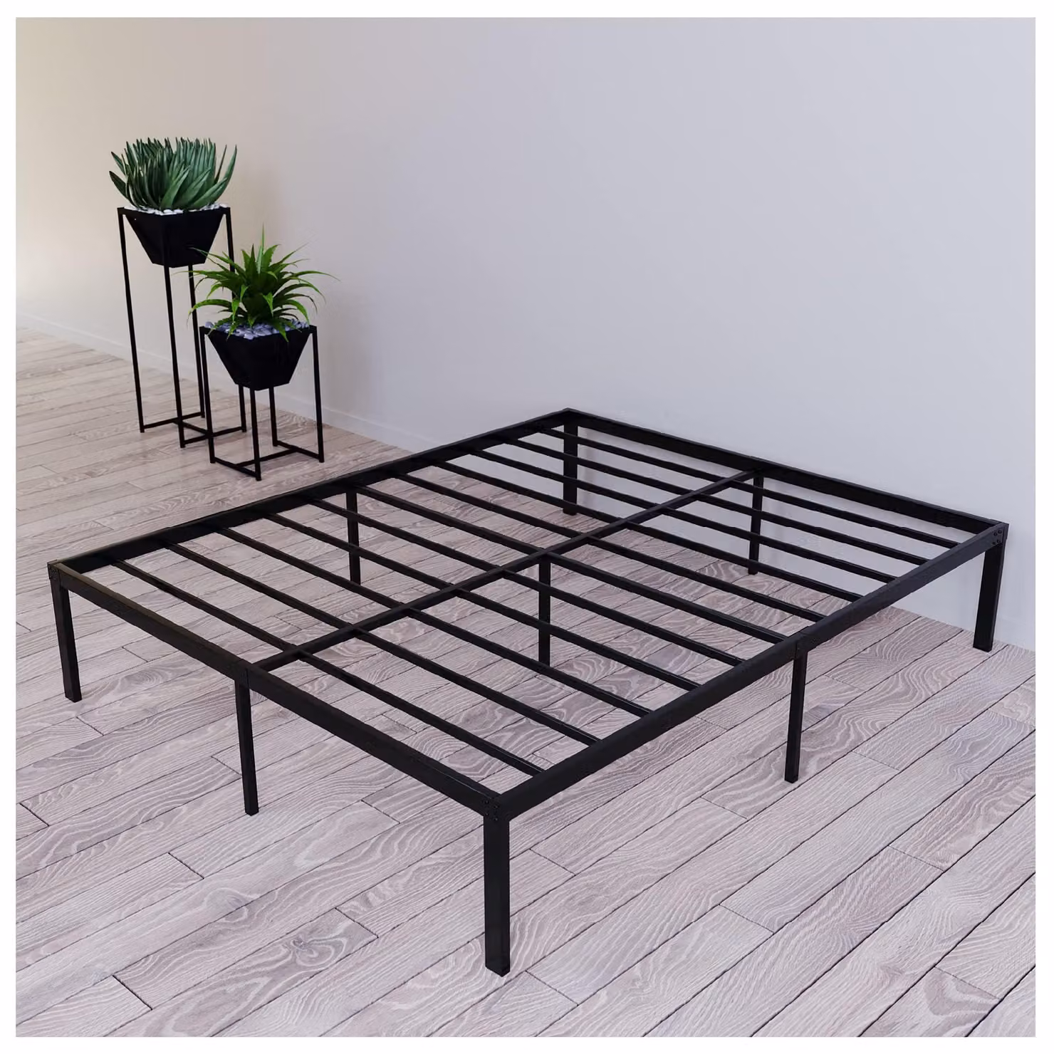 Struttura del letto in metallo, 160x200 cm – Colore nero, robusta, con ampio spazio di stoccaggio
