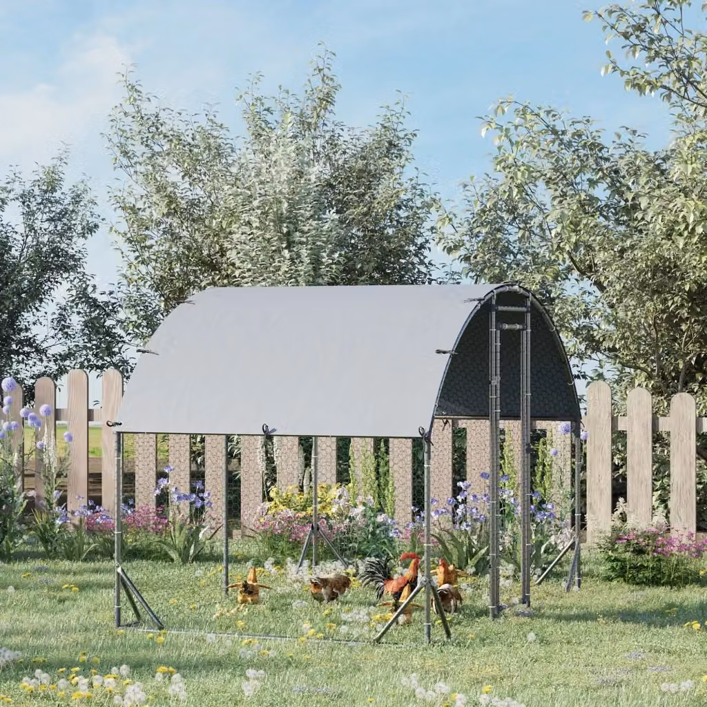 Recinto per Galline Giordanoshop in Metallo Galvanizzato Argento con Tetto e Copertura Anti UV L/P/H: 280 x 190 x 197 cm – 2