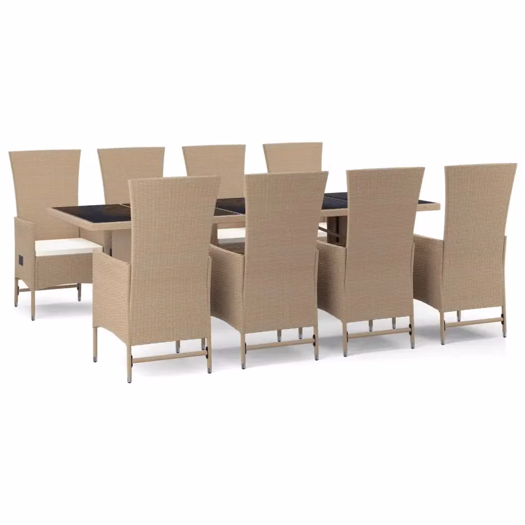 Set da pranzo da giardino vidaXL in polyrattan con tavolo in legno di acacia e vetro, 9 pezzi, beige e bianco – 2