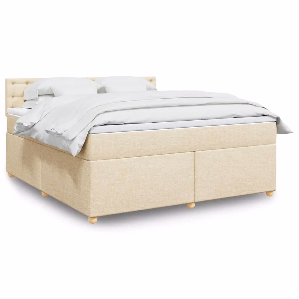 vidaXL Giroletto a Molle con Materasso Ibrido in Tessuto Beige e Bianco L/P: 180 x 200 cm