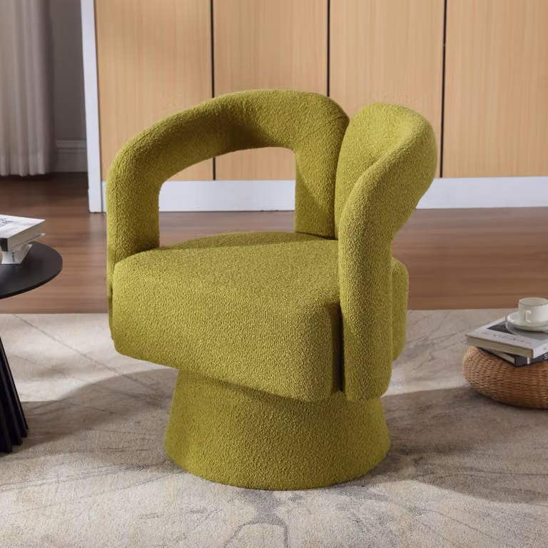 STILVORA Poltrona girevole a 360 gradi, ampia poltrona rotonda con bordo avvolgente, poltrona in tessuto soffice per soggiorno, camera da letto, ufficio o sala d'attesa, verde oliva