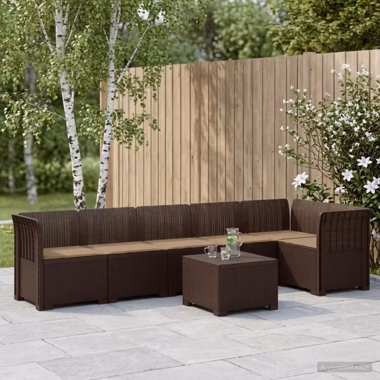 Set da giardino vidaXL a forma di L composto da divano da 3 posti, elemento angolare, tavolino da caffè e cuscini, colore marrone