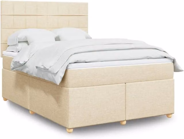 Letto Ibrido vidaXL con Materasso a Molle e Schiuma, Colore Beige e Bianco, con Illuminazione Sotto il Letto e Porta USB, L/P: 140 x 200 cm