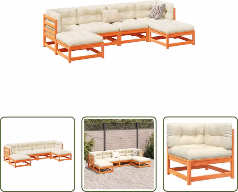 The Living Store Set di divani da giardino 6 pezzi con cuscini in legno di pino marrone cera