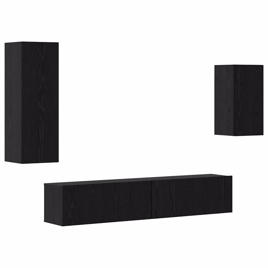 Set mobile TV moderno vidaXL in 4 pezzi, colore nero, in legno ingegnerizzato MDF per soggiorno – 2